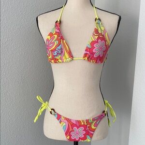 70s Disco Inspired Colorful Floral Bikini Set